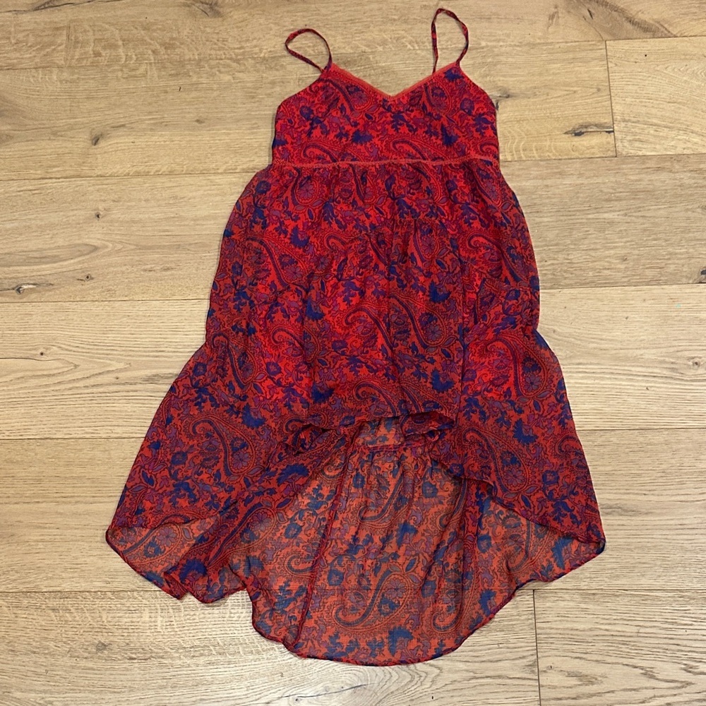 ECOTE Chiffon Boho High-Low Sundress Sz M Paisley Red Spaghetti Straps small